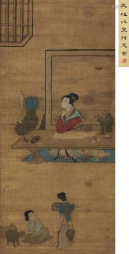 陈卓（1634～？） 文姬秋堂诗思图 立轴 设色绢本