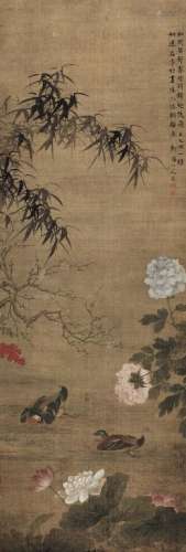 华嵒（1682～1756） 荷塘鸳鸯 立轴 设色绢本