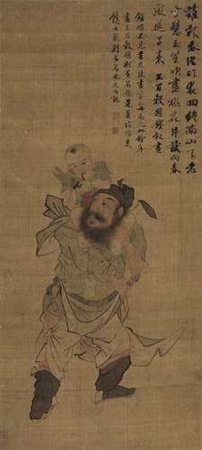 潘恭寿（1741～1794）  王文治（1730～1802） 钟馗送子 镜片 水墨绢本