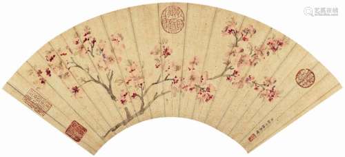 邹一桂（1688～1772） 桃花 扇片 设色泥金笺本