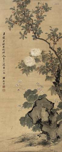 张赐宁（1743～1818） 桂花顽石图 镜片 设色纸本