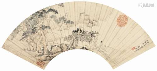 张宏（1577～1652） 策杖问道 扇片 水墨纸本