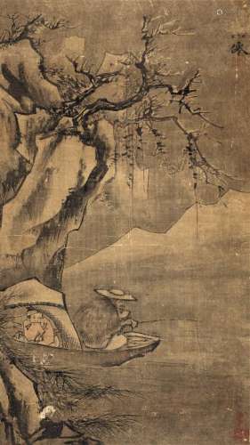 吴伟（1459～1508） 寒江钓艇图 立轴 设色绢本