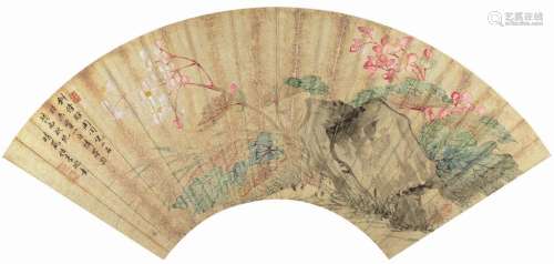 张若霭（1713～1746） 仿李迪花卉 扇片 设色泥金笺本