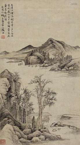 张洽（1718～1799） 江烟山雨 立轴 设色纸本立轴