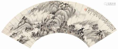 何维朴（1844～1925） 仿王石谷山水 扇片 水墨纸本