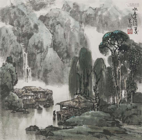 朱同 山水 设色纸本镜心