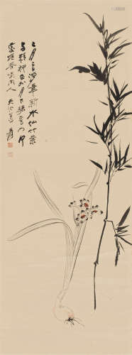 张大千（1899～1983） 墨竹水仙 立轴 设色纸本