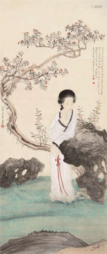 张大千（1899～1983）  李秋君（1899～1973） 1938年作 紫陌寻春 立轴 设色纸本