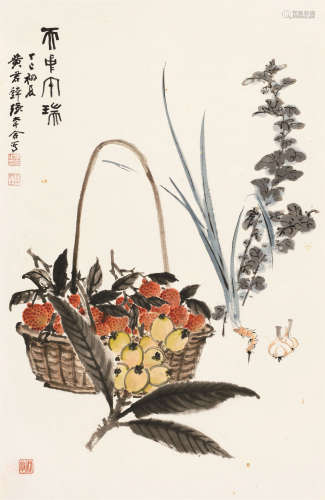 张大千（1899～1983）  黄君璧（1898～1991） 1977年作 天中午瑞 镜心 设色纸本