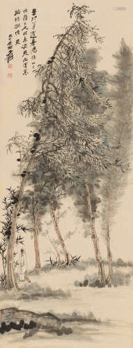张大千（1899～1983） 1951年作 柳阴高士 立轴 设色纸本