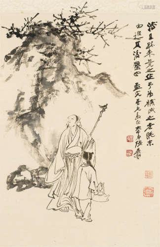 溥儒（1896～1963）  张大千（1899～1983） 策杖访王孙 镜心 设色纸本