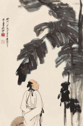 张大千（1899～1983） 1963年作 蕉阴闲适 立轴 设色纸本