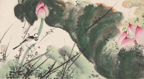 谢稚柳（1910～1997） 1977年作 莲塘翠鸟 镜心 设色纸本