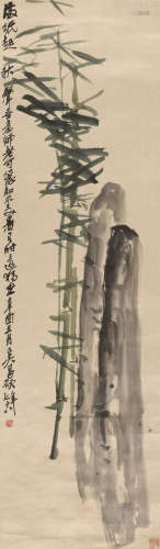 吴昌硕（1844～1927） 1921年作 竹石图 立轴 设色绫本