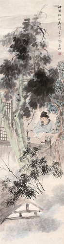 倪田（1855～1919） 夜读图 立轴 设色纸本