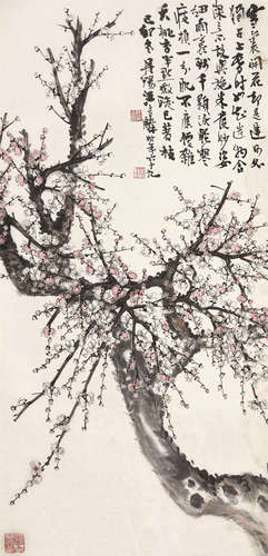 汪吉麟（1871～1960） 1939年作 梅花 立轴 设色纸本