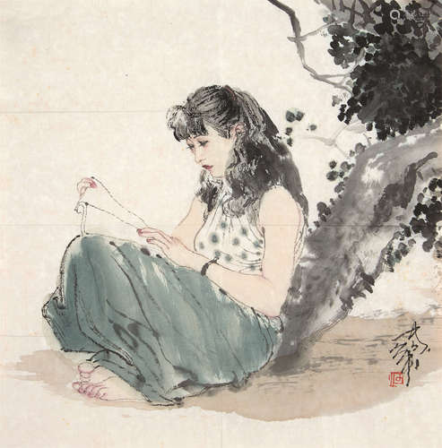 何家英（b.1957） 少女 镜心 设色纸本