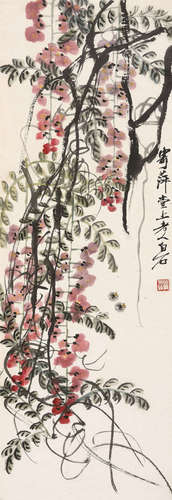 齐白石（1864～1957） 紫藤蜜蜂 立轴 设色纸本