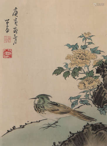 溥儒（1896～1963） 1950年作 牡丹翠鸟 镜心 设色绢本