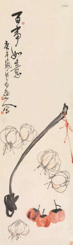 王震（1867～1938） 1930年作 百事如意 立轴 设色纸本