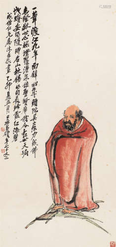 吴昌硕（1844～1927） 1915年作 一苇渡江 立轴 设色纸本