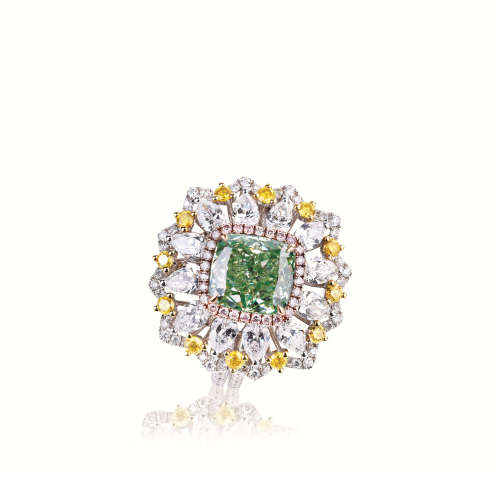 天然彩绿钻石戒指