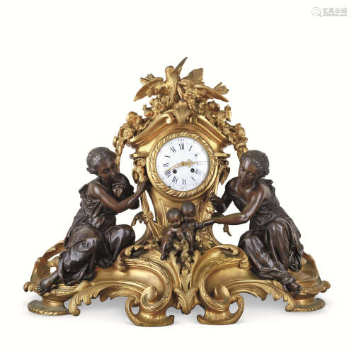 法国十九世纪洛可可风格铜鎏金座钟
