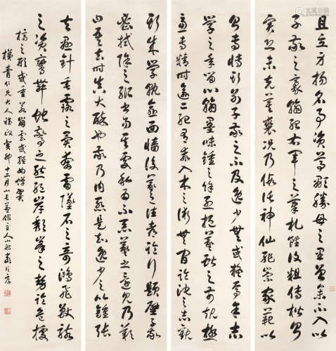 严信厚（1828～1906） 1903年作 行书 四屏立轴 水墨纸本