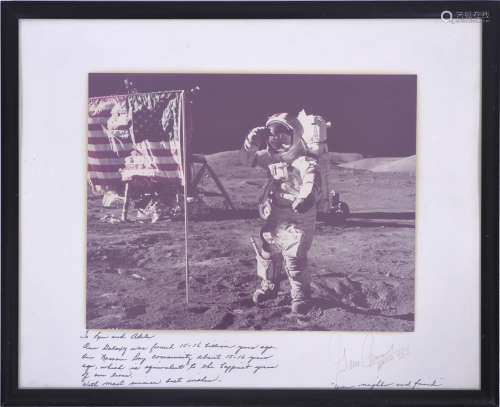 Framed photograph of the Apollo 17 mission, signed by Gene Cernan (the last man to walk on the moon)