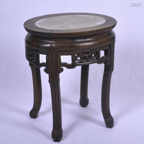 Chinese carved hardwood stand with inset marble top