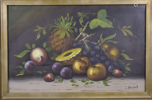 Pair of gilt framed oils of still life, signed Bryant