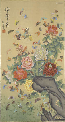 Scroll painting of butterflies and flowers