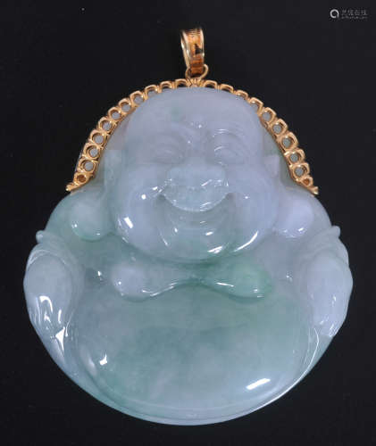14K gold mounted jadeite  Buddha