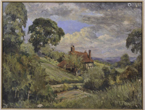 W. K. Towell, cottage in a landscape, oil on board signed