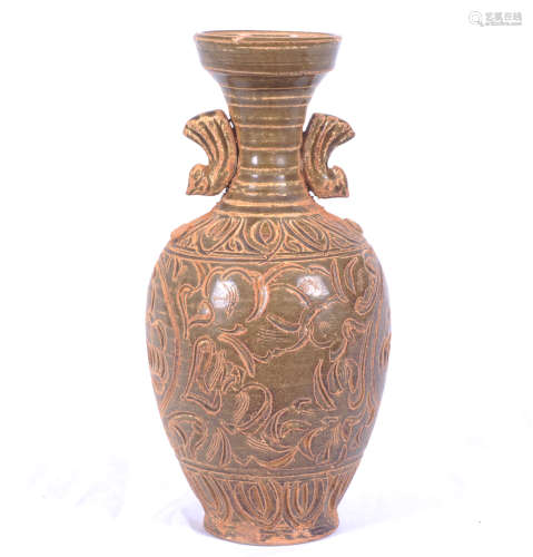 Chinese green glazed vase incised with decoration