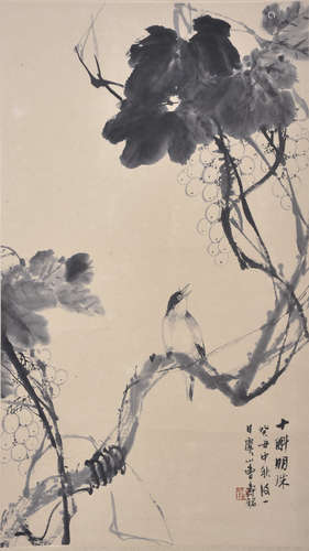 Scroll painting of a bird in a tree