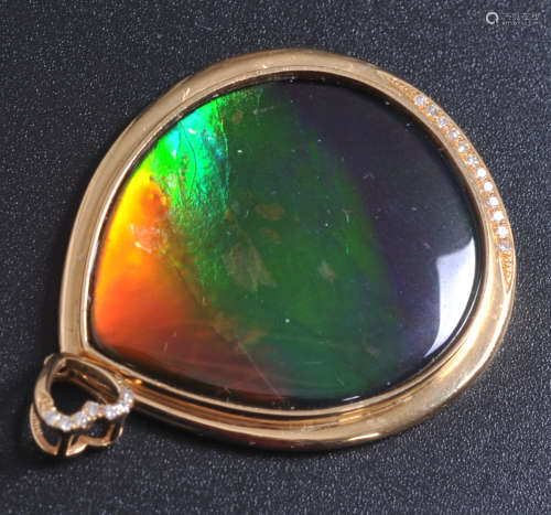 Ammolite gold mounted drop pendant