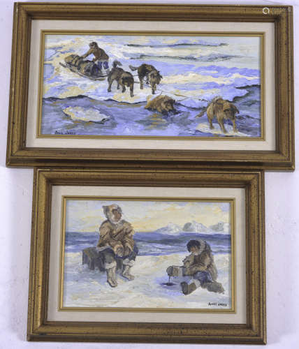 Two Anne Jared Inuit scenes, acrylics on board and both signed