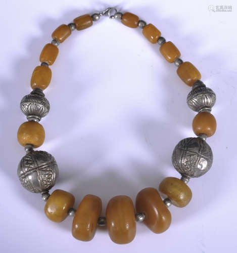 Tibetan amber and silver necklace