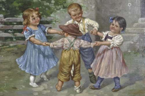 Artist unknown, children playing, oil on board, unsigned