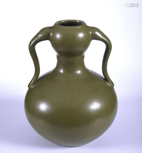 Green glazed vase with twin handles