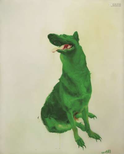 周春芽(b.1955) 绿狗 2002年 布面油画 镜心