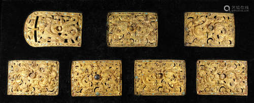 汉代：纯金镶宝石皮带板  (291克)