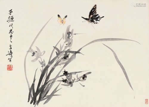 王雪涛（1903～1982） 兰蝶图 镜片 设色纸本