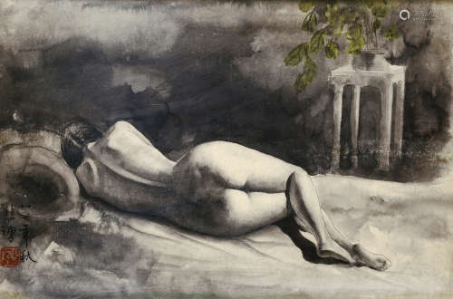 徐悲鸿（1895～1953） 1938年作 女人体 镜框 设色纸本