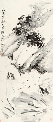 潘天寿（1897～1971） 1925年作 荷花游鱼图 镜片 水墨绢本