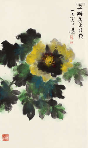 谢稚柳（1910～1997） 1977年作 牡丹 立轴 设色纸本