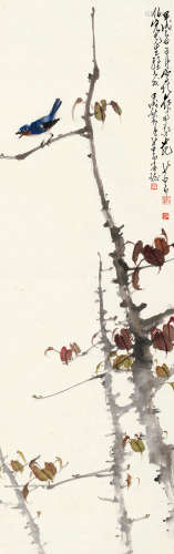赵少昂（1905～1998） 1934年作 花鸟 屏轴 设色纸本