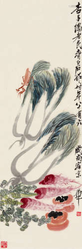 齐白石（1864～1957） 草虫 立轴 设色纸本